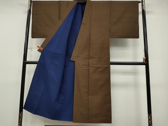 平和屋着物●男性 紬 アンサンブル 焦茶色 正絹 CAAY4829ut