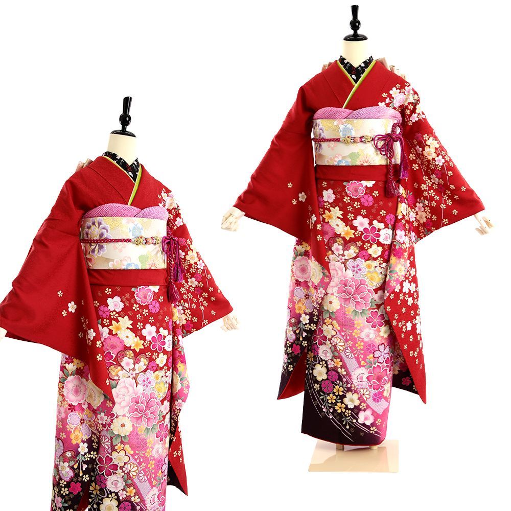 平和屋着物○和染紅型 栗山紅型 栗山吉三郎 振袖 流水風景花文 正絹