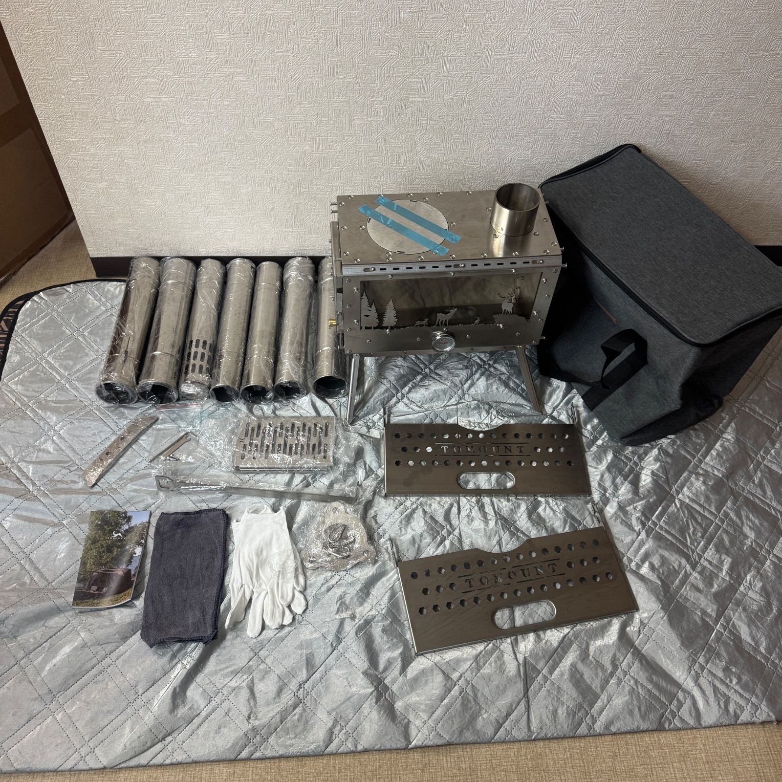 TOMOUNT 薪ストーブ 二面窓 高燃焼効率 炎を楽しむキャンプストーブ コンパクト収納 アウトドア 薪暖炉 ステンレス 調理 折りたたみ脚 分割煙突 210cm 防災