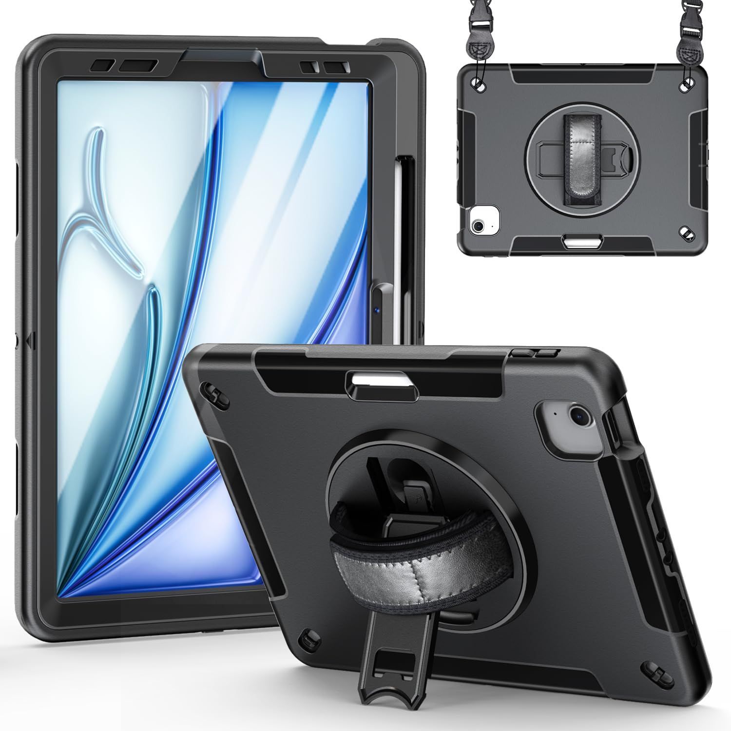 【人気商品】M2 2024iPad ケース Air 4/5世代 ケース Air 耐衝撃カバー フィルム付き| ペン収納 11インチ | 360回転スタンド | 6世代 ハンドストラップ | ショルダーストラップ iPad iPad Air 第6世代 ZenR