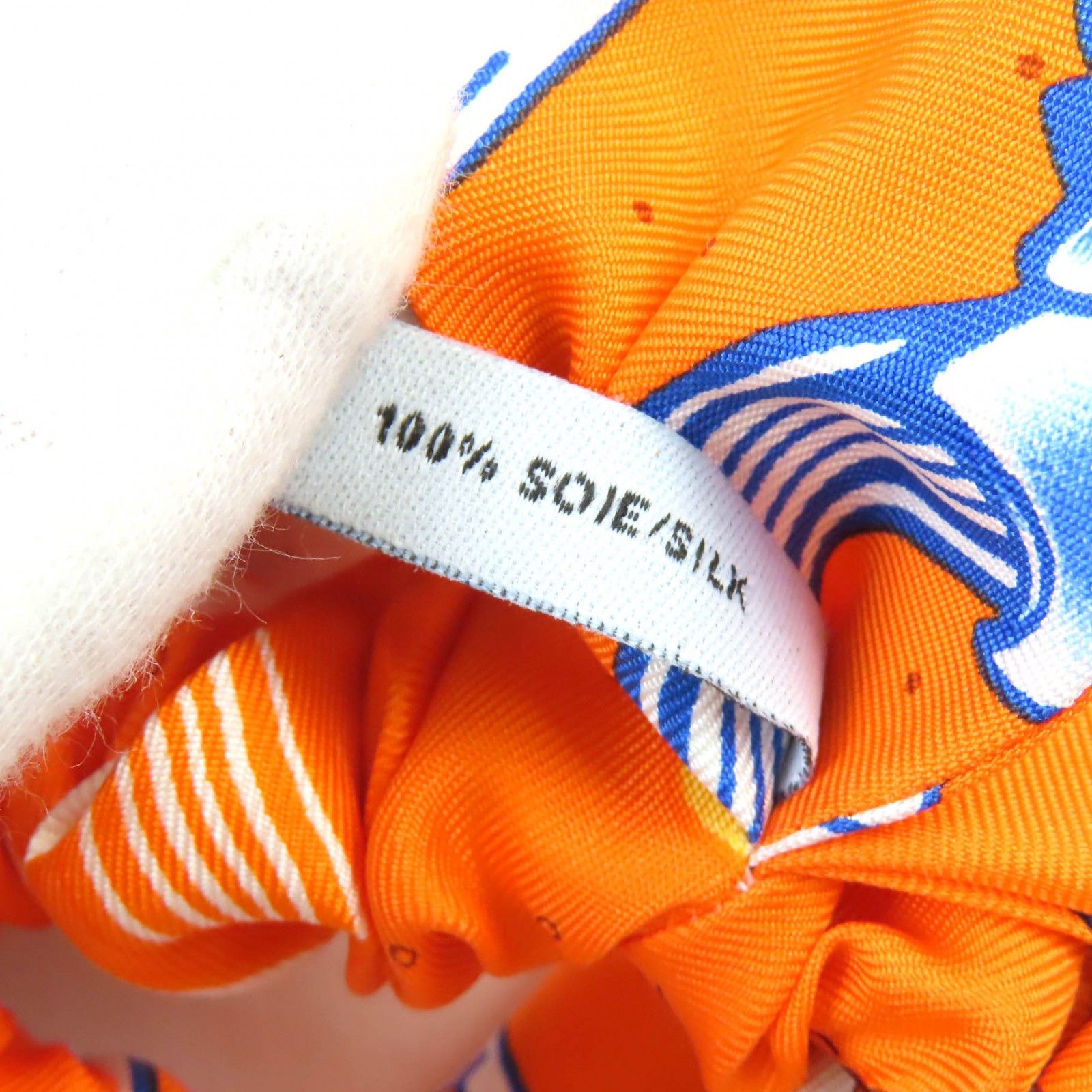 △HERMES エルメス Bella ベッラ シルク100％ ベルト柄 シュシュ ヘアゴム 髪留め ヘアアクセサリー オレンジ ブルー き フランス製 レディース WWW_NOITHATQUANGTHANH_NET