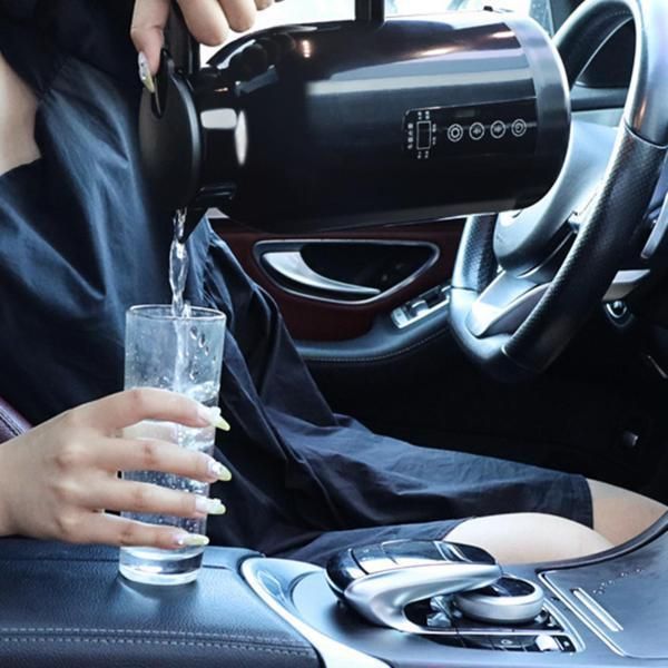 車用ケトル電気ケトル湯沸し器車用ポット12V24V車載トラックカーケトル旅行車中泊温度表示温度調節多機能保温大容量1300ml