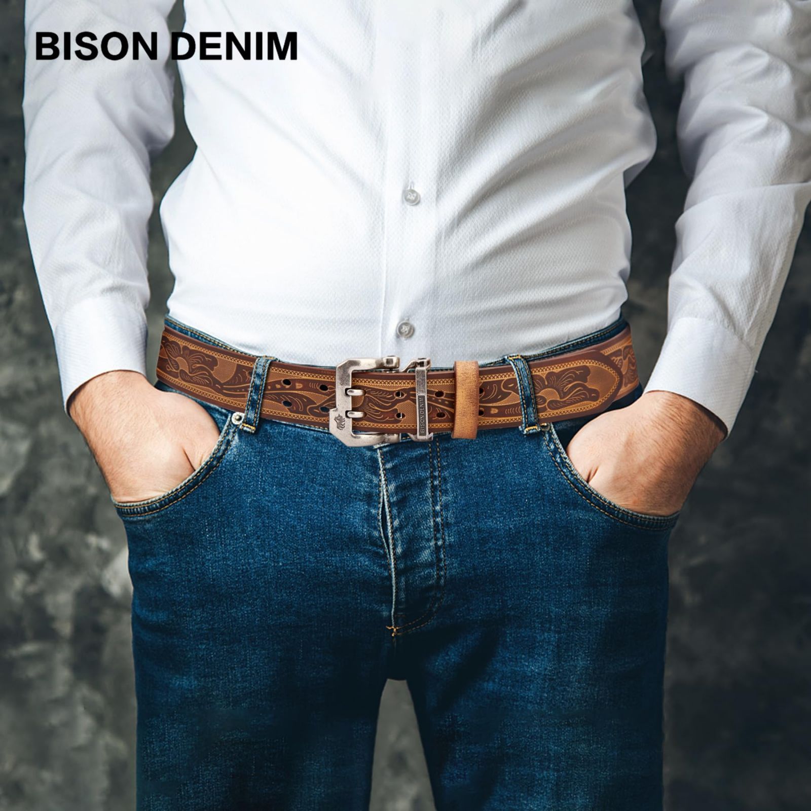 レトロブラウン6_30＂-33＂/ベルト長さ105cm [BISON DENIM]ベルト