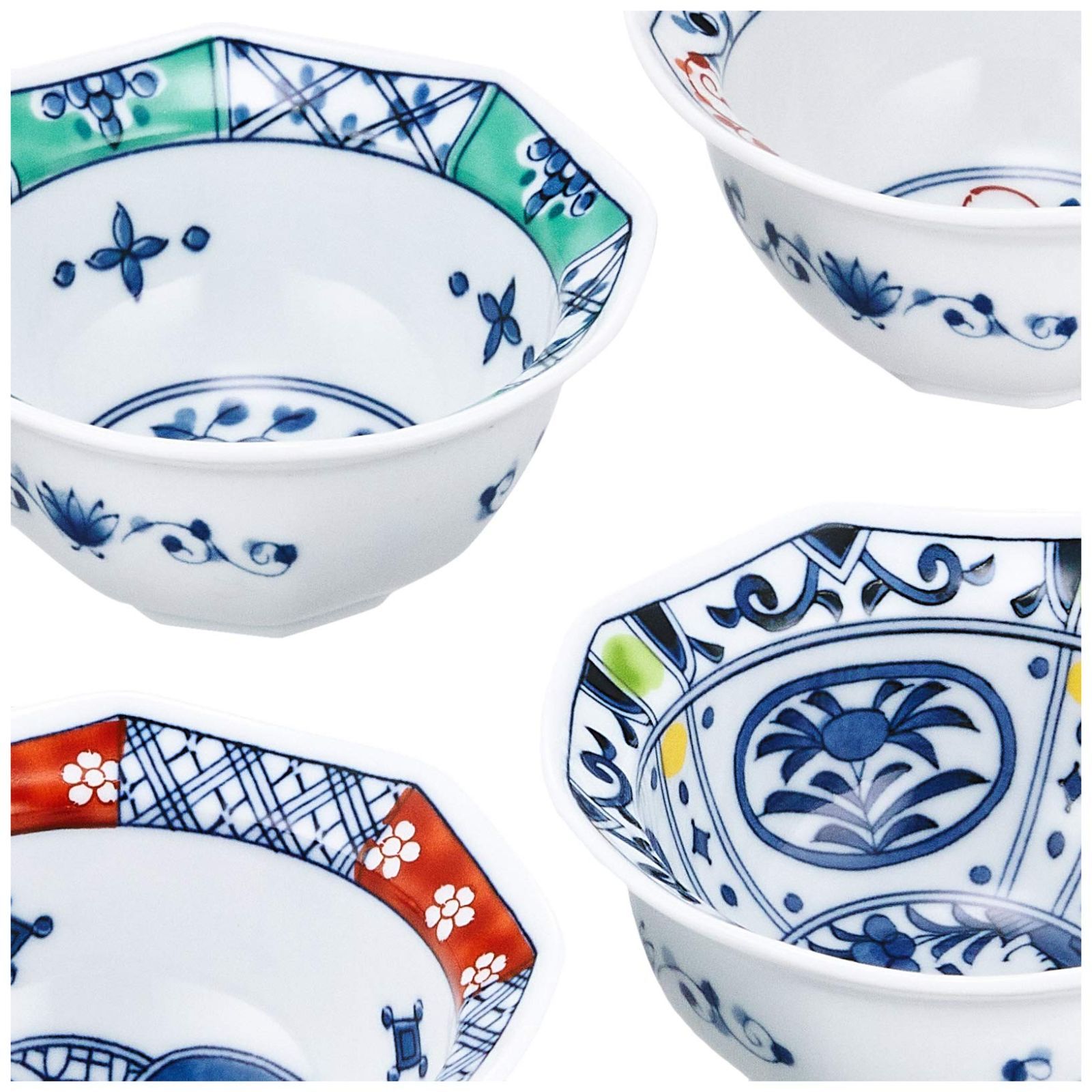 西海陶器 波佐見焼 絵変り 八角小鉢揃 化粧箱入 錦 セット箱入 ホワイト 19544