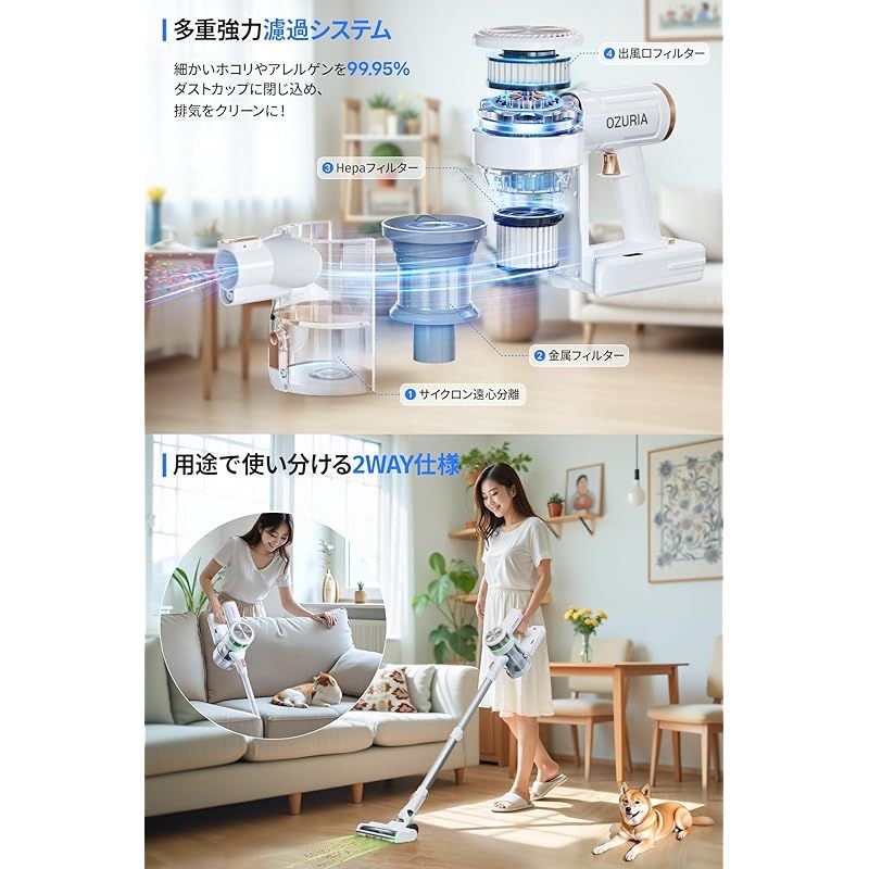 【訳あり】掃除機 コードレス 45000Pa 業界初ムードライト登場 充電式 Amazon | 掃除機 コードレス 【45000pa強力吸引・自立式・60分