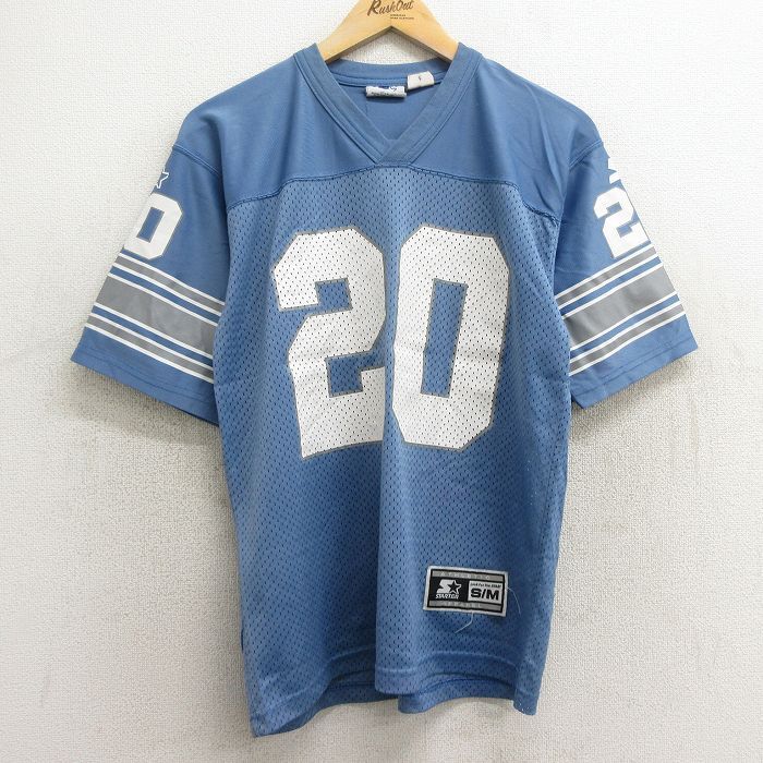 L/古着 スターター 半袖 ビンテージ フットボール Tシャツ メンズ 90s NFL バリーサンダース 20 メッシュ地 Vネック 薄紺 ネイビー ゲー
