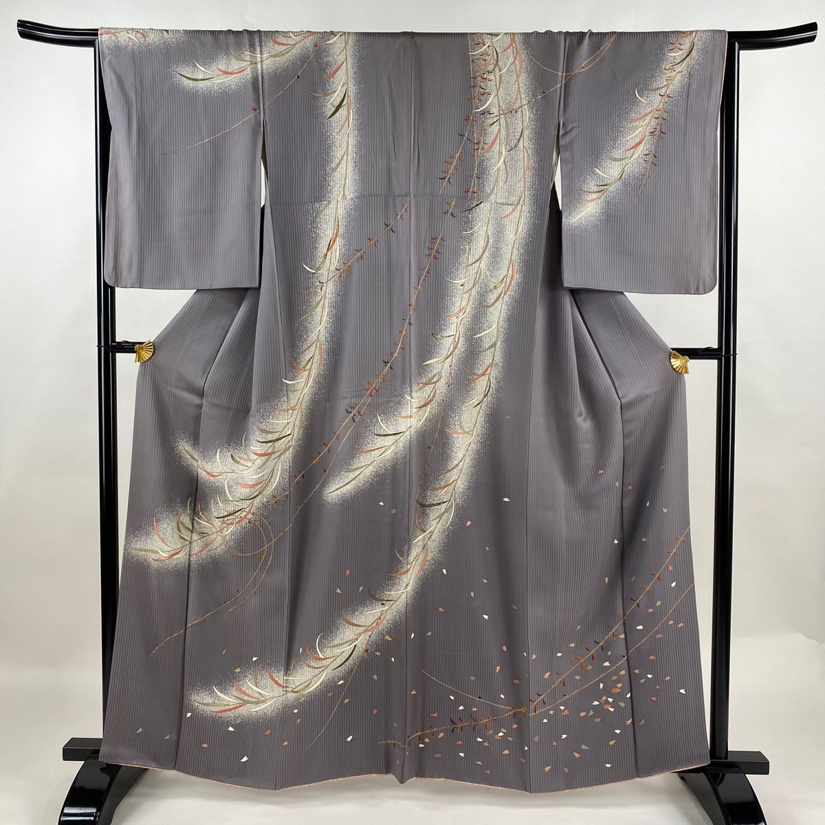 訪問着 身丈162.5cm 背負え 裄丈67cm M 袷 萩 疋田 金彩 金糸 青 