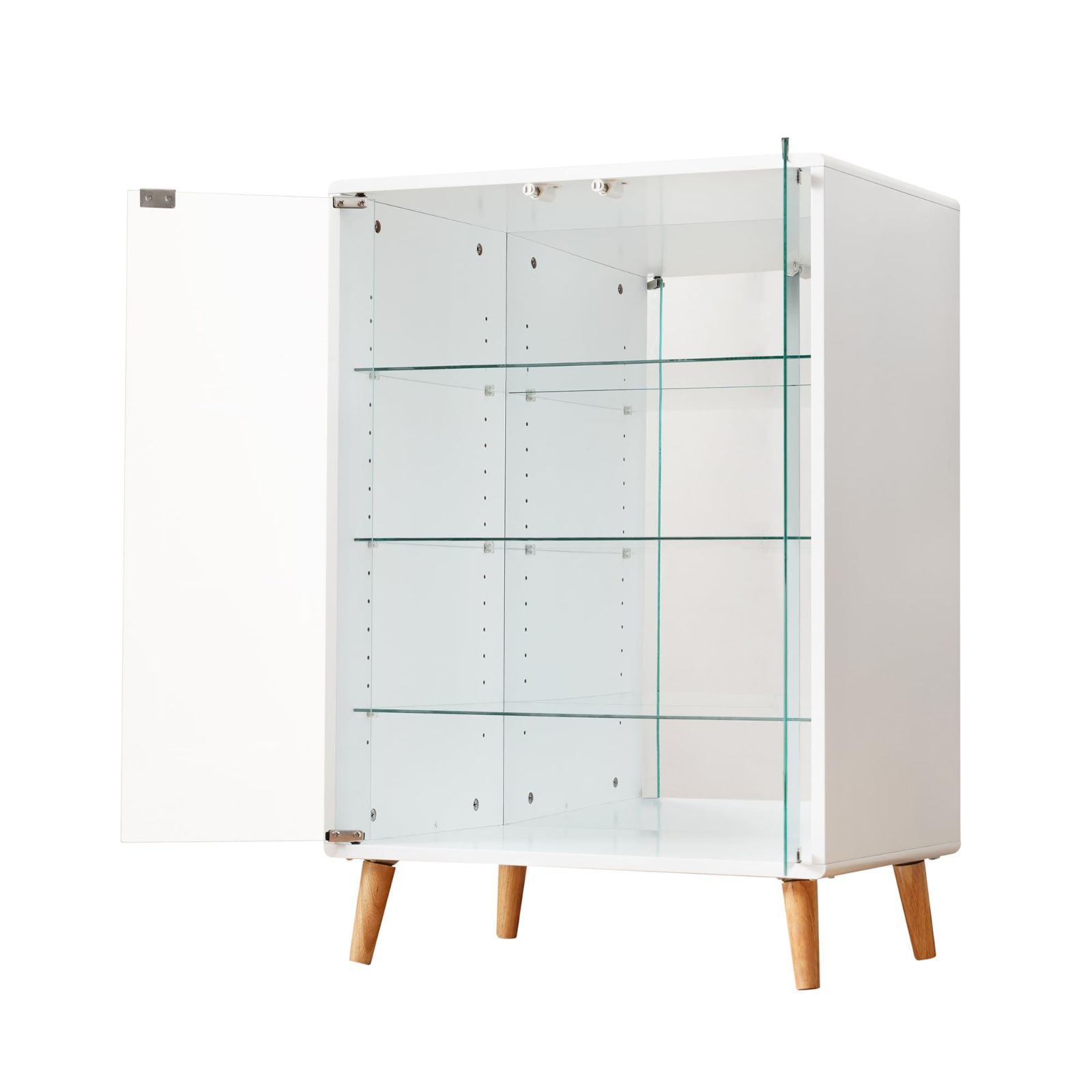 新着商品 ホワイト サイズ 幅60*奥行43*高さ88CM 強化ガラス棚 背面ミラー 高さ調節 4段 ガラスディスプレイキャビネット コレクションシェルフ 大容量 ワイド コレクションケース OSJ