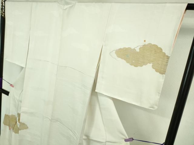 平和屋本店□極上 銀座きしや 訪問着 駒刺繍 雲取り舞蝶文 生成り色地