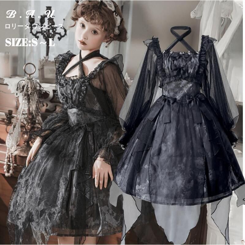 ロリータ ロリィタ ワンピース ブラック 黒 ロリータファッション ロリィタファッション 半袖 クラシカル ゴシック 大人 ふわふわ レース