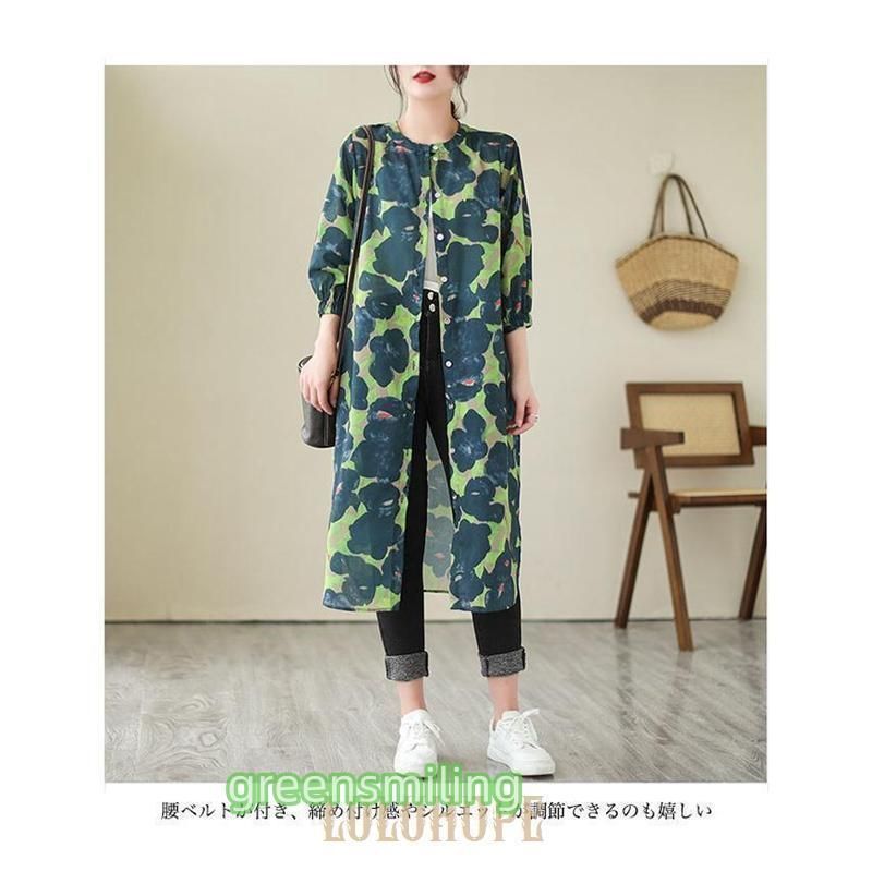 リネンワンピース 柄ワンピ