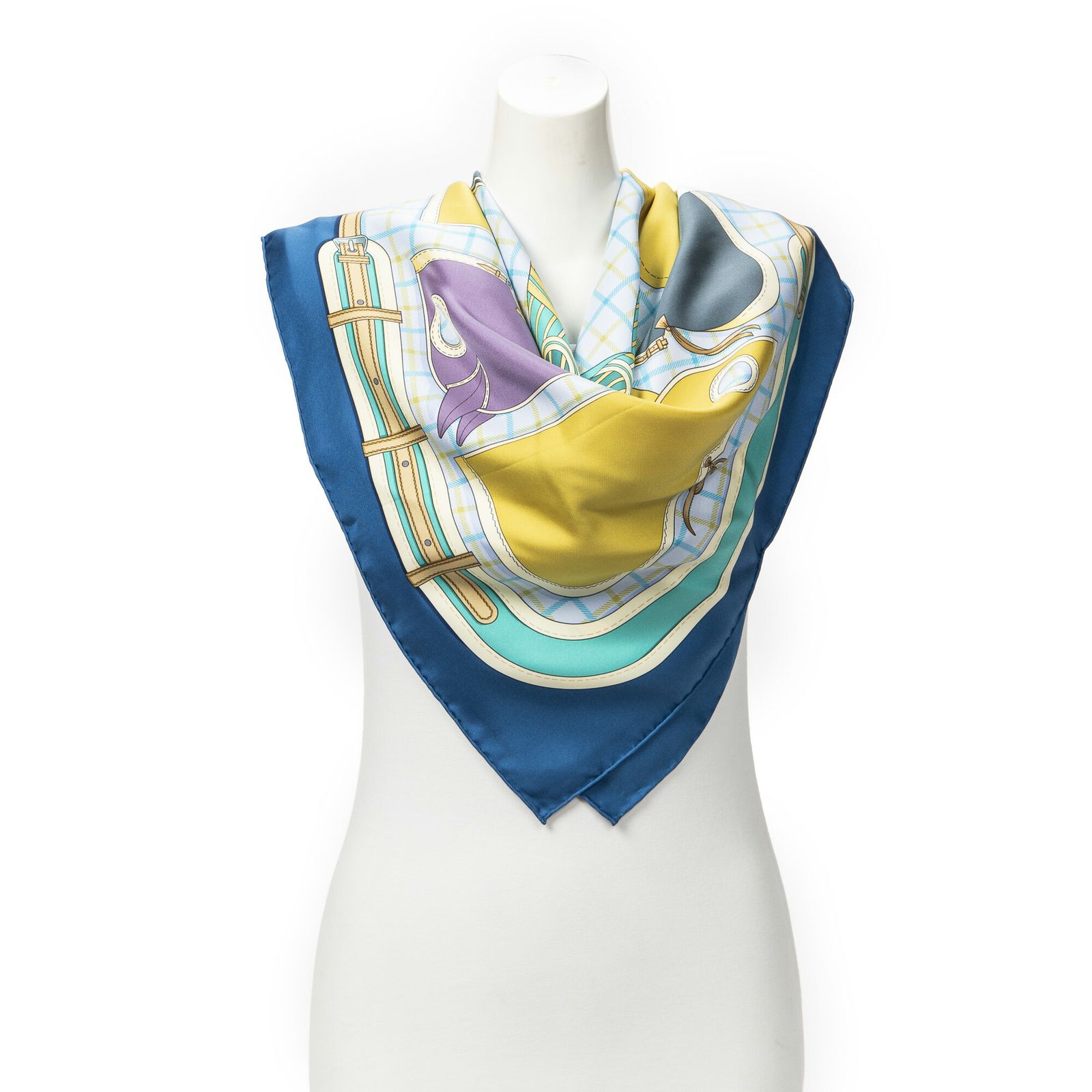 HERMES エルメススカーフ青 紫 ツイルシルクA