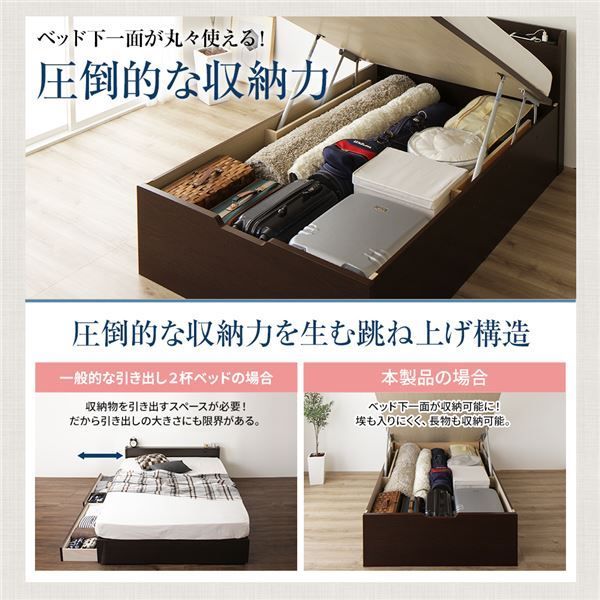 お客様組み立て〕 収納 ベッド 通常丈 シングル 跳ね上げ式 縦