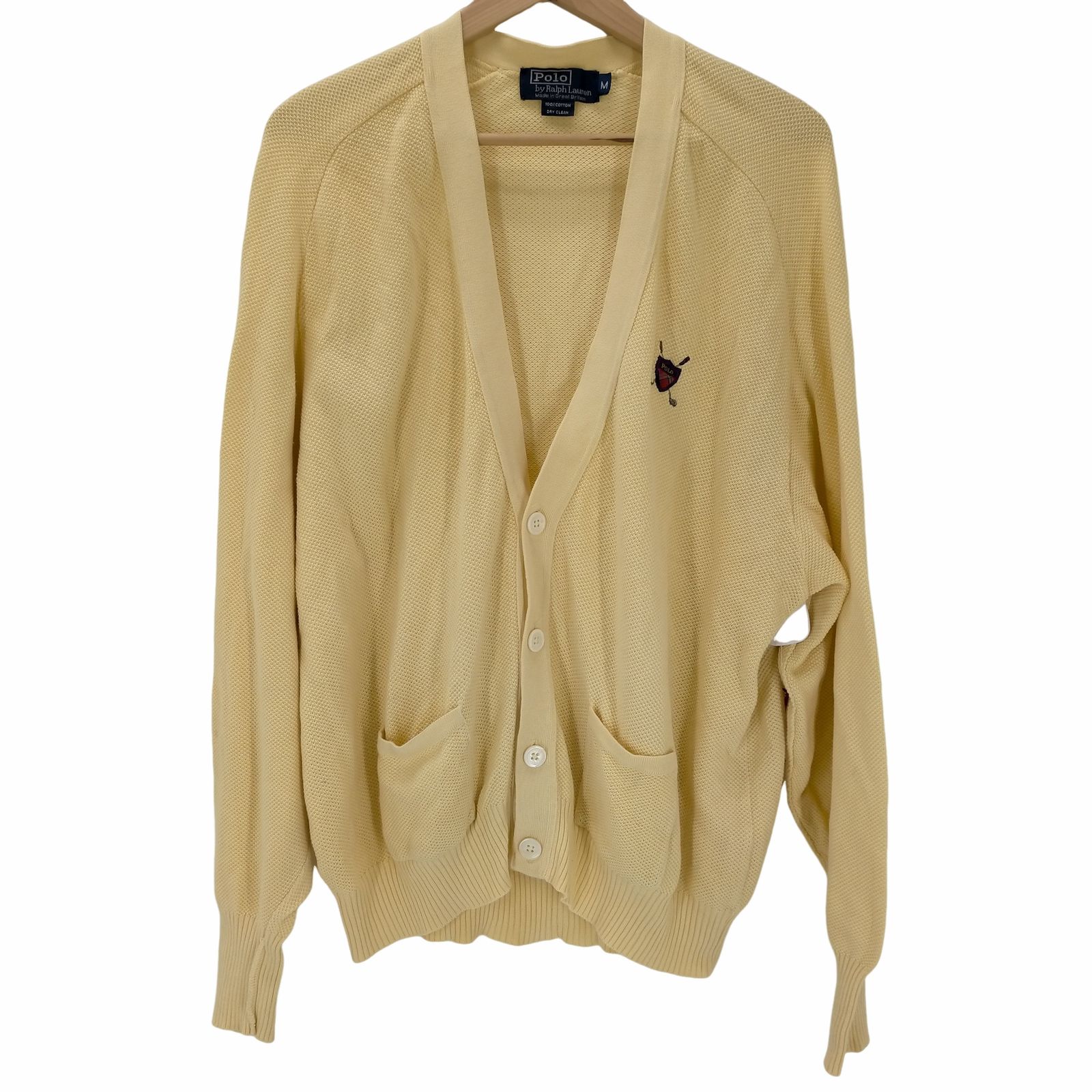 ポロバイラルフローレン Polo by RALPH LAUREN MADE IN GREAT BRITAIN ゴルフエンブレム 畦網 コットン カーディガン メンズ import：M 