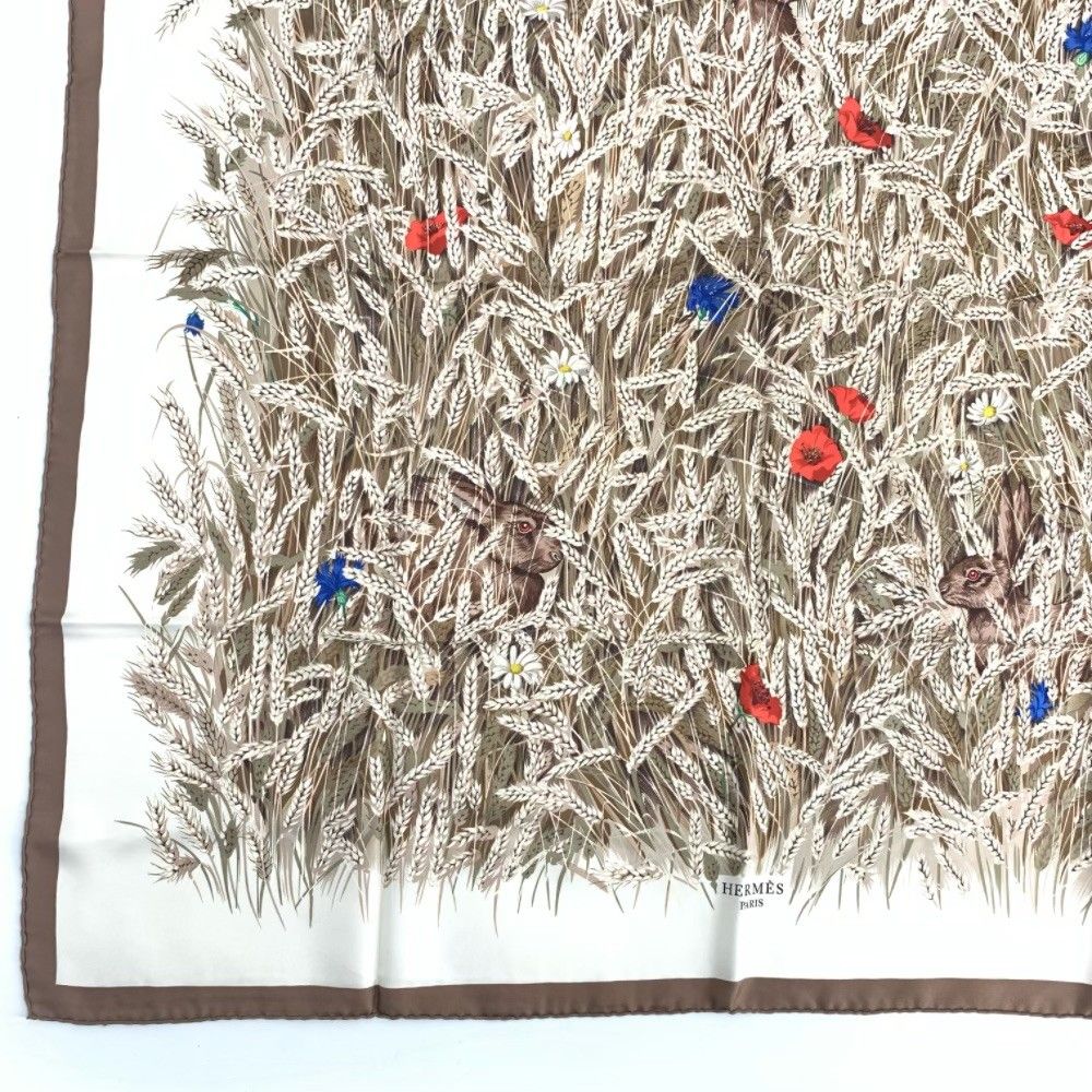 美品 HERMES エルメス カレ 90 LAPINS DANS UN CHAMP DE 麦畑と