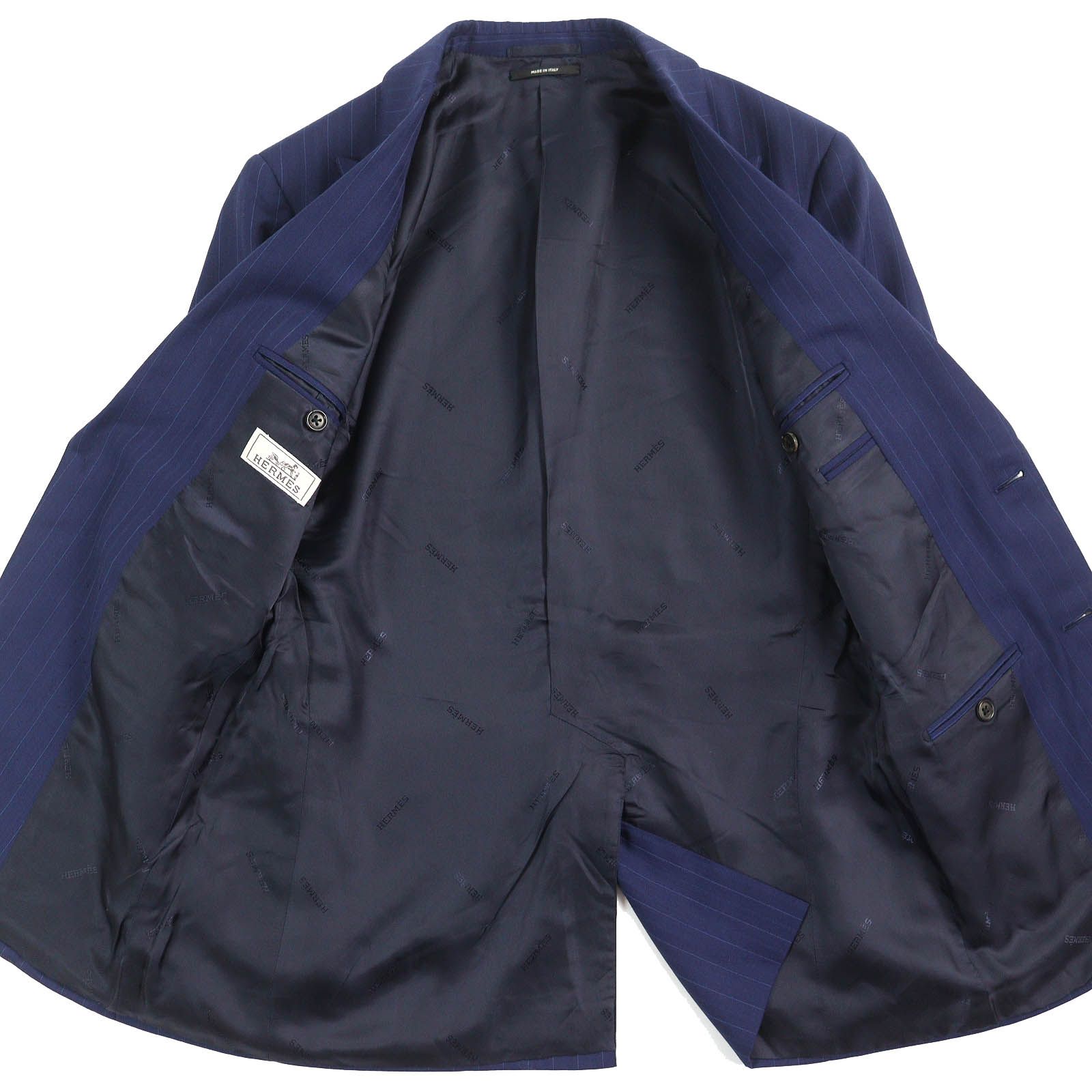 極美品△HERMES エルメス ウール100％ ストライプ柄 ピークドラペル 