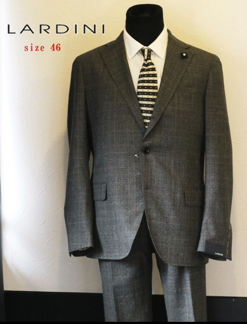 <美品> LARDINI グレンチェック スーツ ブートニエール サイズ46 美品> LARDINI グレンチェック スーツ ブートニエール サイズ46