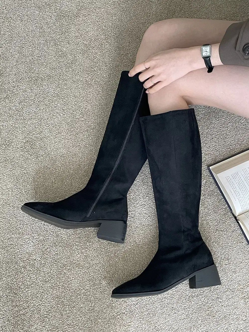 ビッグサイズ サイドジッパー シンプル ロング ベーシック 基本 デイリー ブーツ ヒール 4cm 225 ー 255 KIN-KAAI_COM