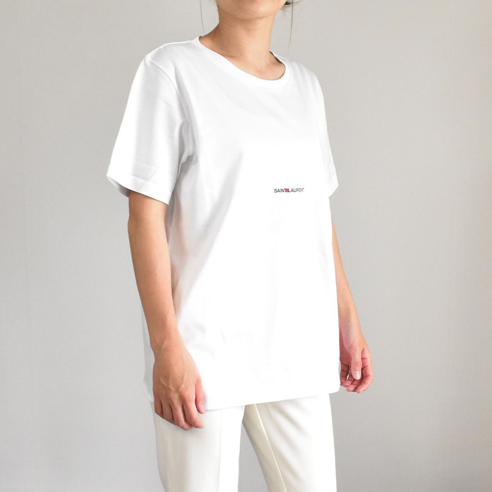 サンローラン Tシャツ ロゴ レディース 半袖 黒 ブラック 白