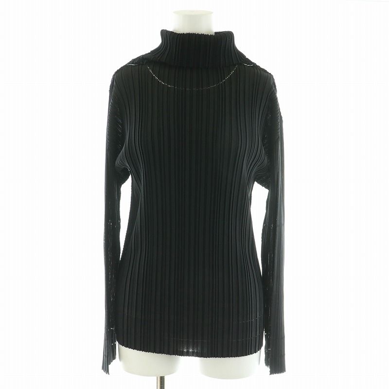 プリーツプリーズ PLEATS PLEASE イッセイミヤケ ISSEY MIYAKE プリーツ カットソー ブラウス 長袖 ハイネック 3 L 黒  ブラック PP82JK963 □GY18 /MW - メルカリ