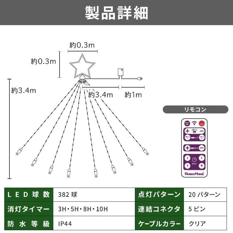 電光ホーム LED イルミネーション ドレープライト リモコン付き 20