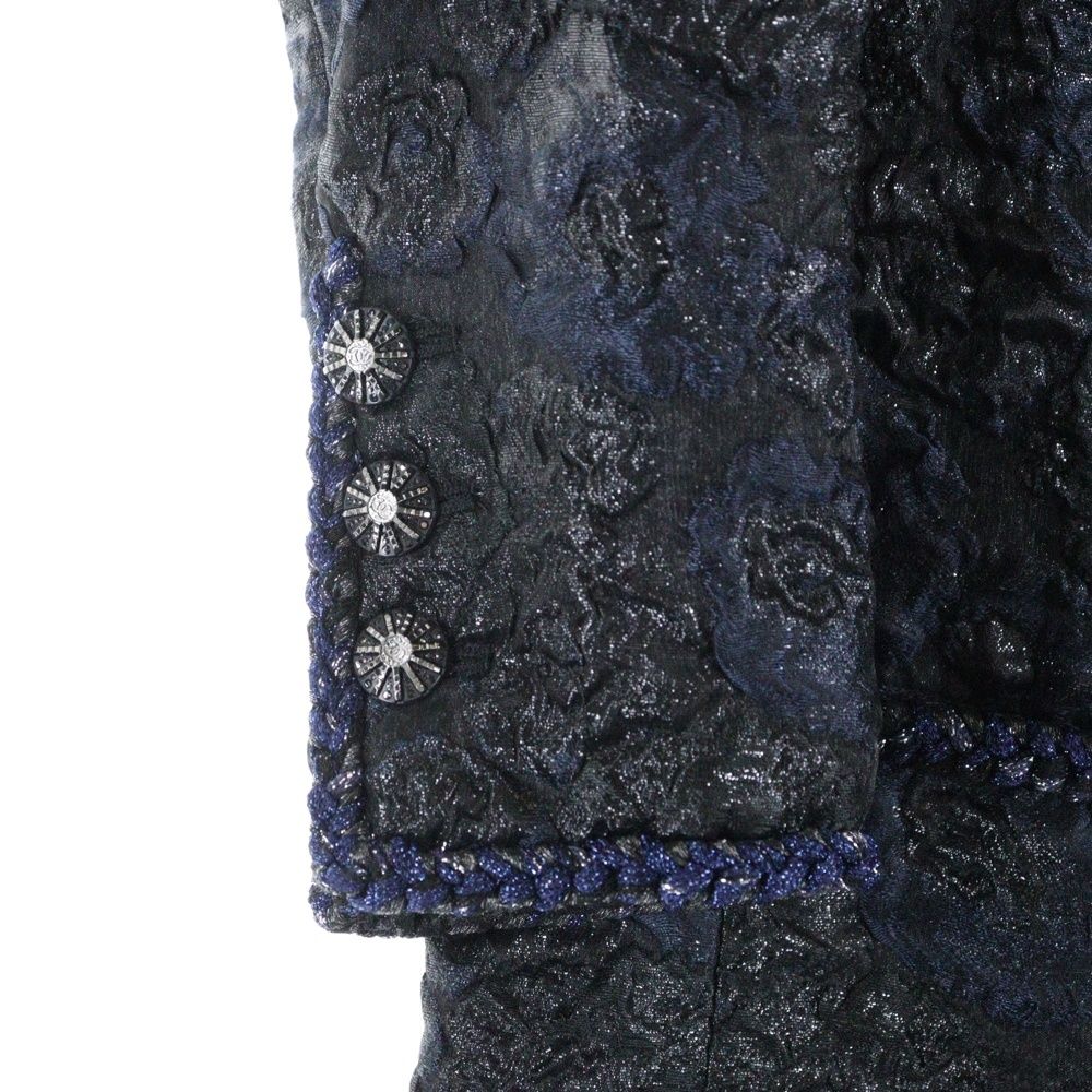 【極美品】CHANEL シャネル ノーカラー ロングコート 金ボタン 花柄 36 極美品】CHANEL シャネル ノーカラー ロングコート 金ボタン 花柄 36