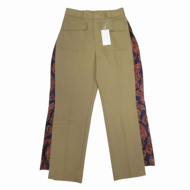 19aw チノ CINOH Big Pocket Pants ビッグポケット パンツ ペイズリー 側章 ノータック トラウザー スラックス 40 オリーブ×ネイビー △E16 レディース