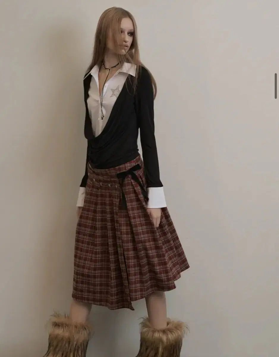 セットアップ エクス CHECK 랩 スカート レッド check wrap skirt