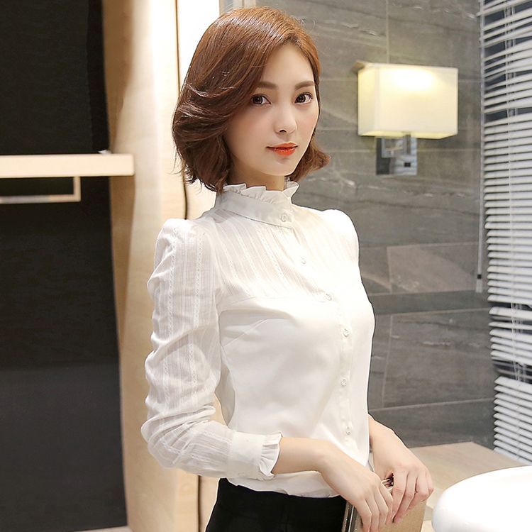 ブラウス スタンドカラー レディースシャツ バルーンスリーブ レディース 白シャツ ホワイト 事務服 オフィス 通勤 通学 トップス 大きいサイズ かわいい シャツ ブラウス レディース 長袖 スーツ インナー スタンド