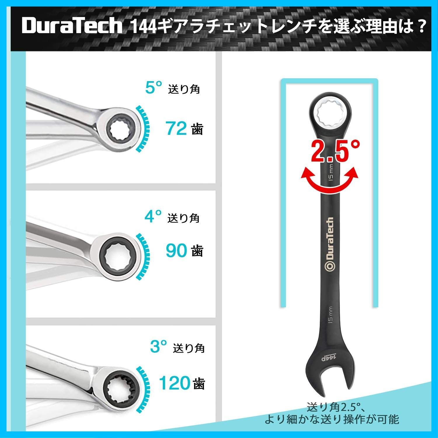 高品質板ラチェットスパナ、144ギア、CR-V製、黒クロームメッキ