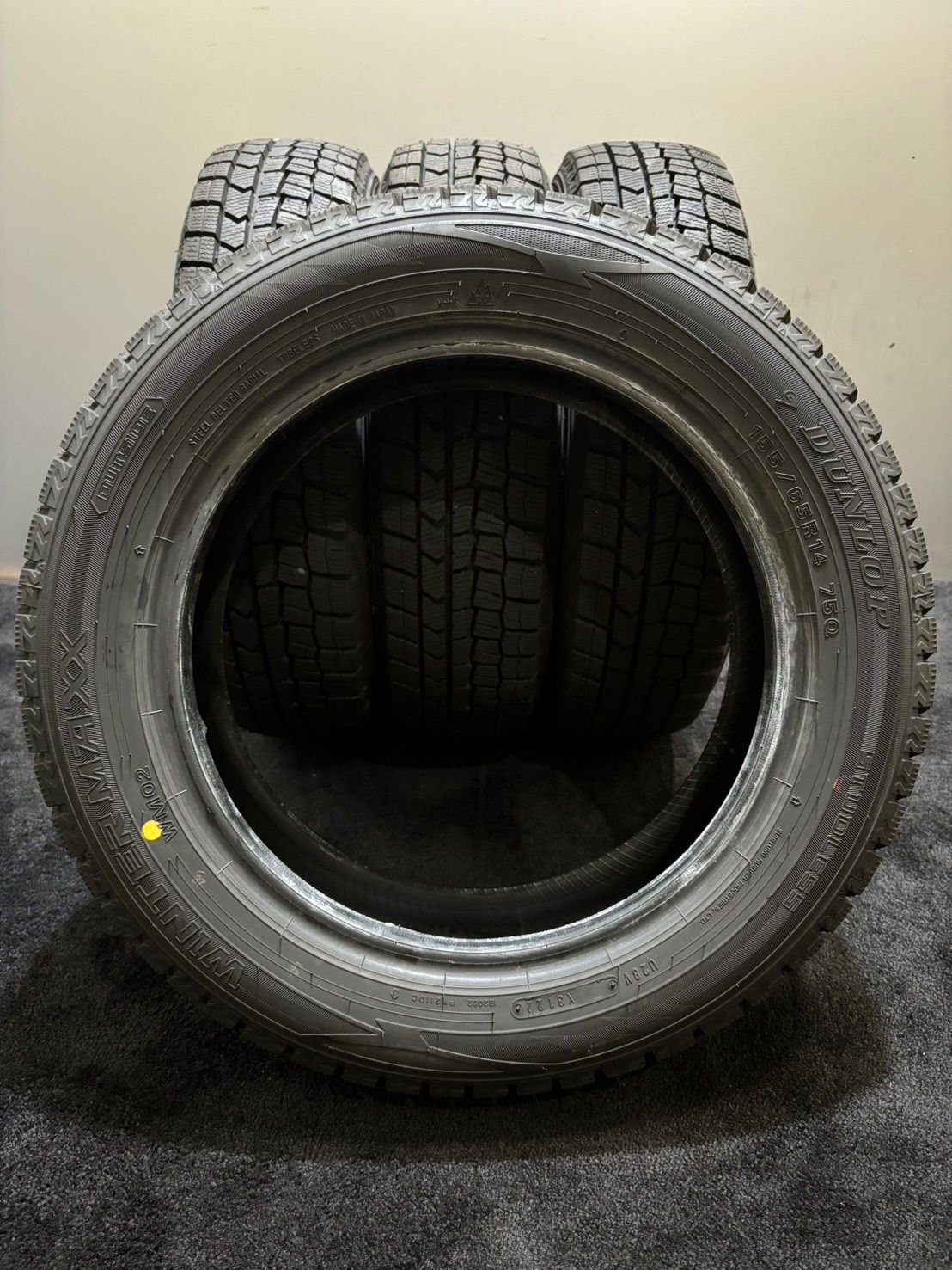 ★155/65R14 DUNLOP/WINTER MAXX WM02 22年製 スタッドレス 4本 ダンロップ ウィンターマックス N-BOX スペーシア (3-G575)