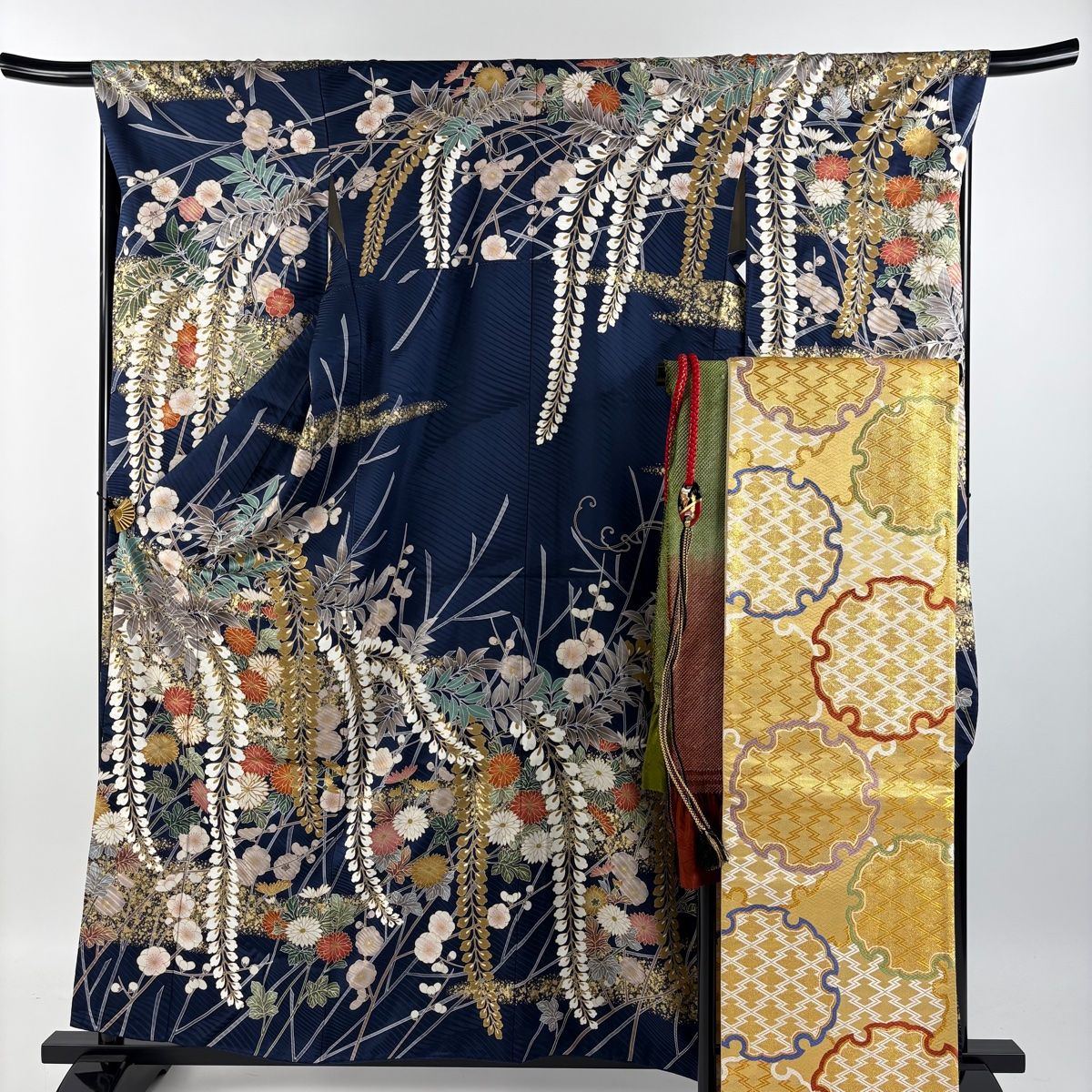 入荷now 買えない 振袖 身丈159cm 裄丈68cm L 袷 袋帯フルセット ますいわ屋 藤 菊 着物・浴衣