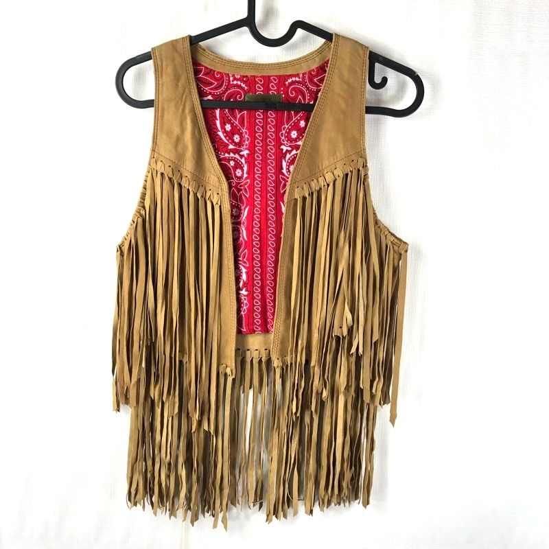 ゴア goa ベスト ウエスタン フリンジ やぎ革100％ 赤 ブラウン系 FREEサイズ 907433