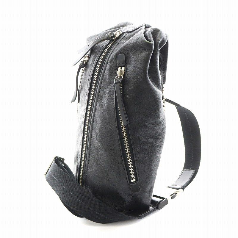コーチ COACH トンプソン ボディバッグ ロゴ レザー 黒 ブラック 70360
