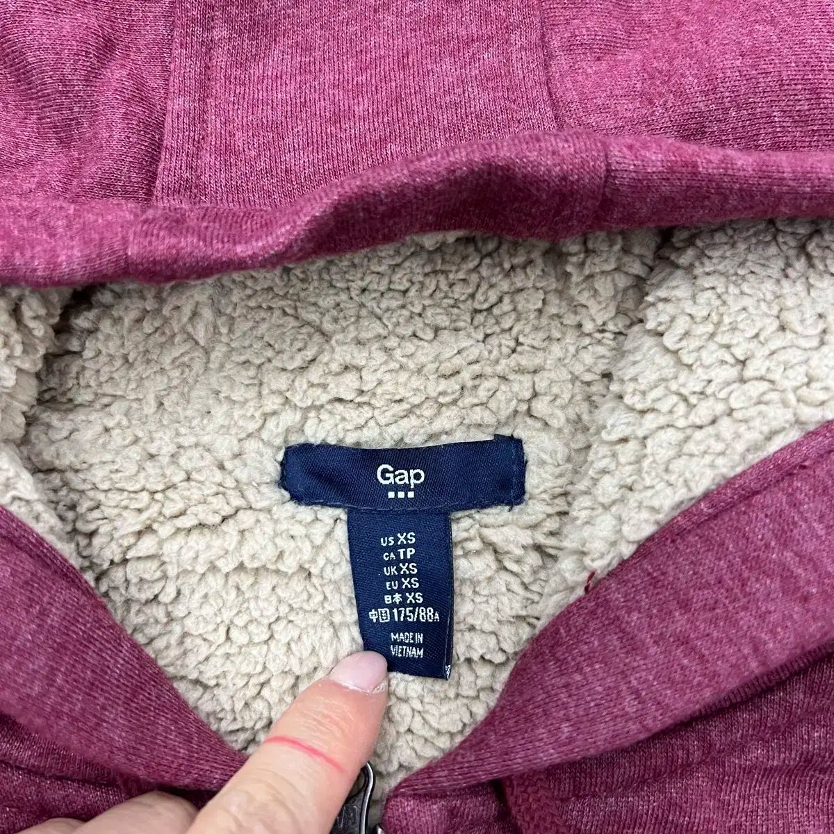 GAP ギャップ バーガンディー ボア ジップアップパーカー フード付き