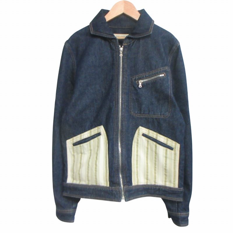 WALES BONNER ウェールズボナー 新品同様 22AW MILES DENIM JACKET マイルス ジップアップ デニム ジャケット ブルゾン 切替 濃紺 インディゴ サイズ46 96-08-25-08079
