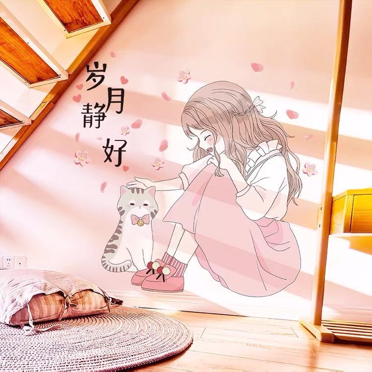NO.135） DIY剥がせる壁飾りウォールステッカー 可愛い少女と猫ちゃん - メルカリ