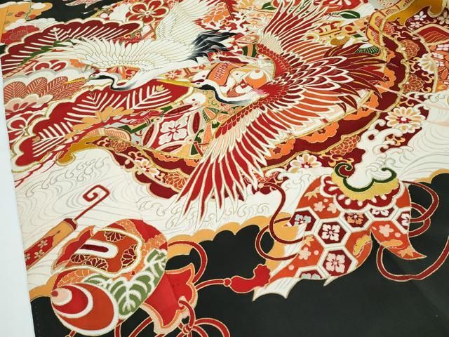平和屋本店□極上 アンティーク 大正ロマン 振袖 駒刺繍 飛鶴