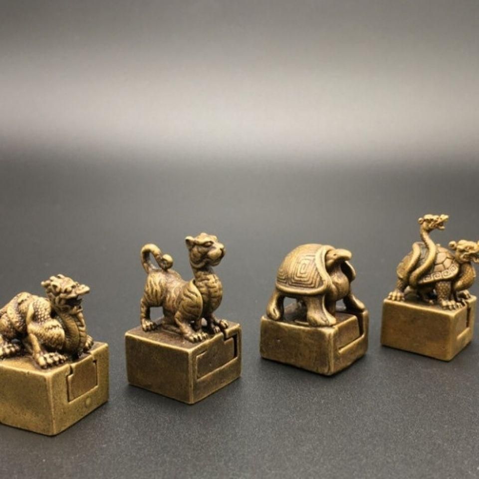 四大神獣模様将軍缶 銅製品 工芸品 置物 四神 四神獣 風水 置物 玄武 青龍 白虎 朱雀 銅製品 銅製 開運