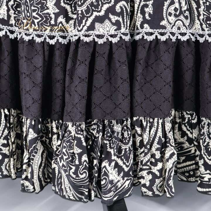 フラメンコ 衣装 ファルダ スカート チャレコ 黒 ボランテ フリル ペイズリー 柄 模様 ベスト ブラック系 レディース 衣装 おしゃれ 感 舞台衣装 イベント用 ダンスコスチューム フリルスカート 黒系 ペイズリー柄 セットアップ