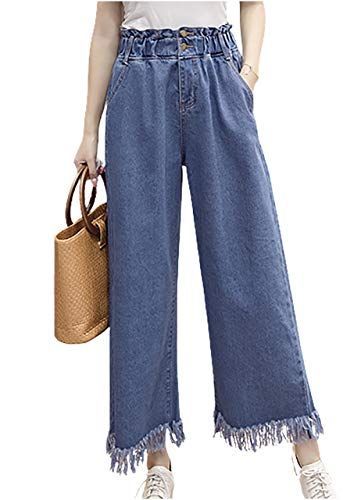 3XL_ネイビー [エムエルーセ] ガウチョパンツ ワイド パンツ デニム