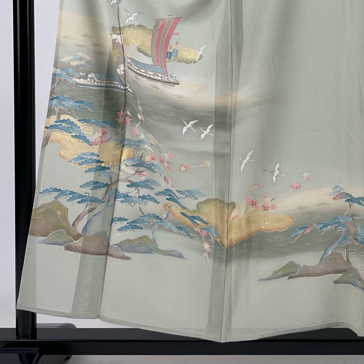 未着用　色留袖　鶴　亀　松竹梅　金駒刺繍　金彩　着物　014a d 未着用 色留袖 鶴 亀 松竹梅 金駒刺繍 金彩 着物 014a d