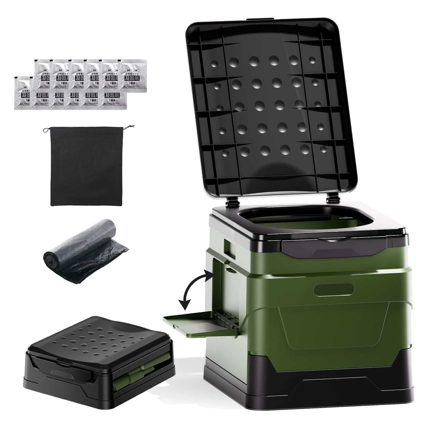 簡易トイレ ポータブルトイレ 手すり付き+非常用トイレセット60