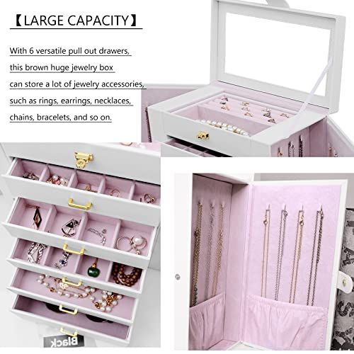 ホワイト BUBM ジュエリーボックス 大容量 6段 鏡付き アクセサリー