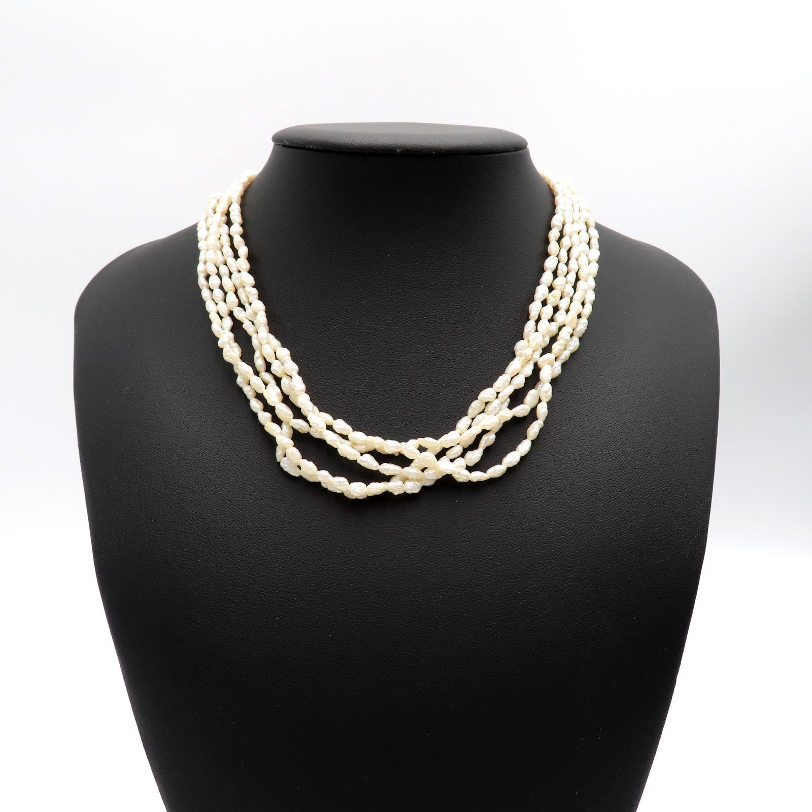 【極美品】本真珠 パール 5連 ネックレス ライス バロック シルバー 刻印 パールネックレス 5連 真珠 本真珠 ライスパール バロックパール