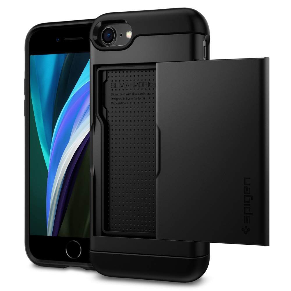 【在庫処分】収納 MIL規格取得 カード 耐衝撃 iPhone8/7用 指紋/傷防止 衝撃 手帳型 吸収 ケース ワイヤレス充電 SE2 スリム・アーマー SE3 CS iPhone 042CS20455 Spigen (ブラック)