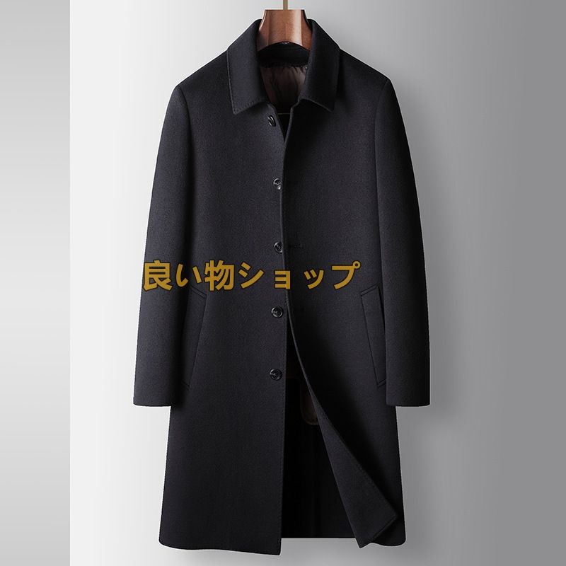 最 ◆ビジネスコート グースダウンジャケット 厚手 ウールコート WOOL*セレブ ロングコート チェスターコート 防寒 ネイビー