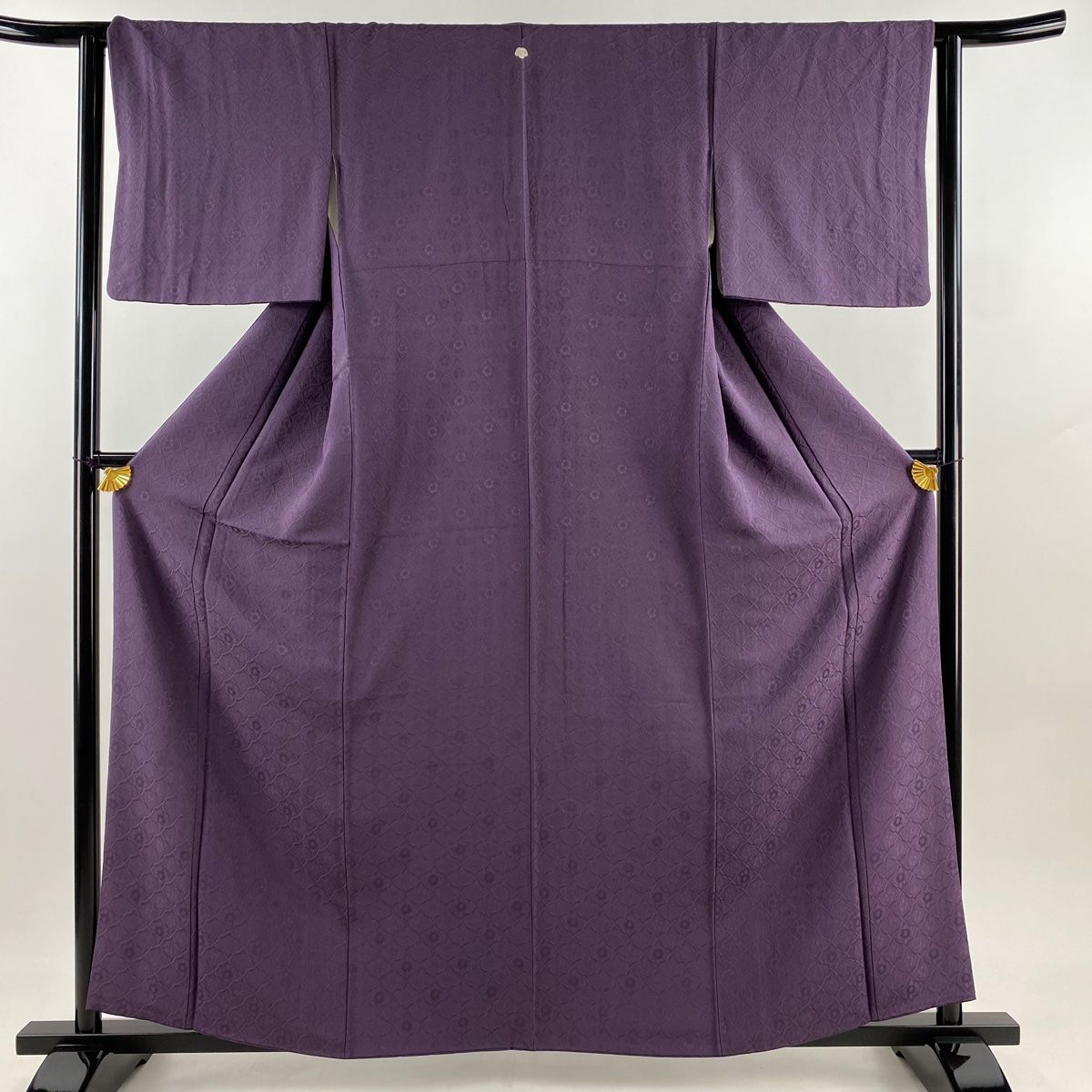 色無地 身丈159cm 裄丈63cm S 袷 地紋 紫 正絹 秀品 一つ紋