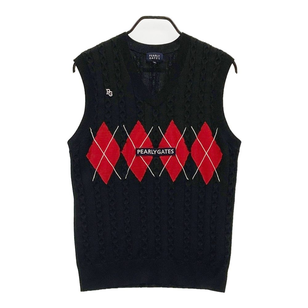 サイズ 4 PEARLY GATES パーリーゲイツ 2025年モデル ニットベスト アーガイル柄 ブラック系 240101482567 ゴルフウェア メンズ ストスト