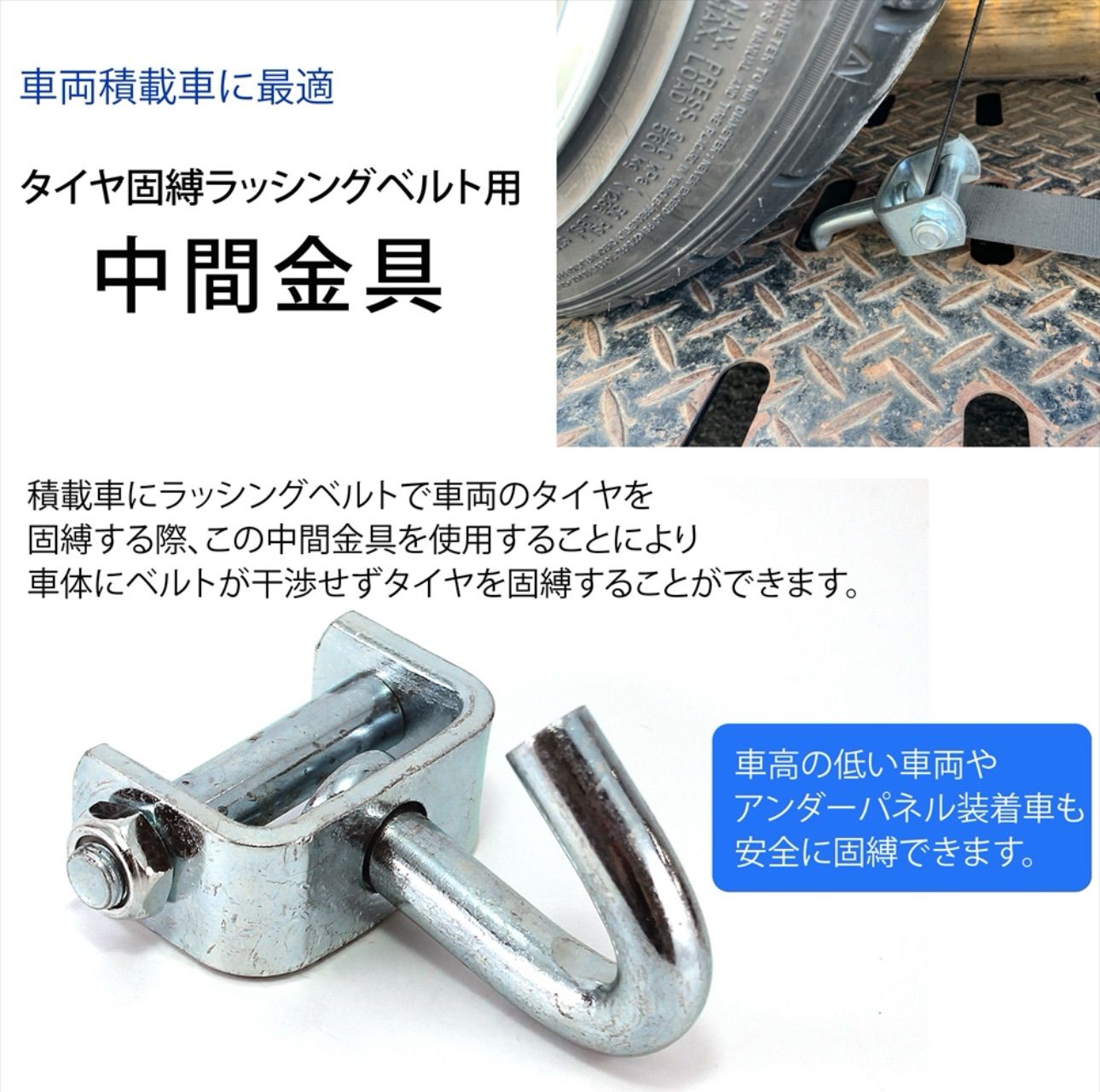 タイヤ固縛　中間金具　ラッシングベルト用 積載車用 車両積載車 ターンピース ベルト通し幅 55mm 自動車 トラック用品 荷締 荷止用品 積載車 車  クルマ バイク 荷物固定 車両運搬 運搬　車両固定　タイダウン　レッカー用品　積載